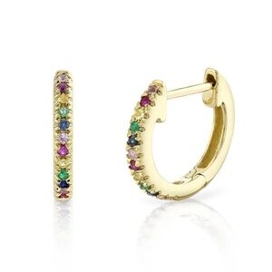 Rainbow Huggie Hoop Earrings in 14k Yellow Gold